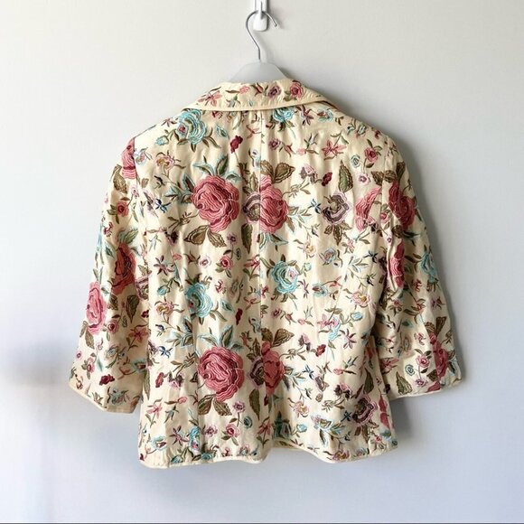 Vintage Coldwater  Creek Silk Floral Embroidery Blazer - Picture 5 of 16